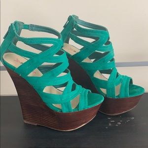 Teal platform wedges